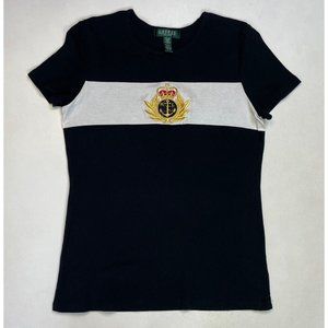 Navy and White Embroidered Women's Top